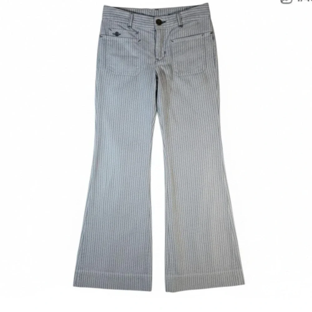 Ralph Lauren Girls 14 Blue White Striped Denim Wide Leg‎ Sailor Pants Y2K Petit